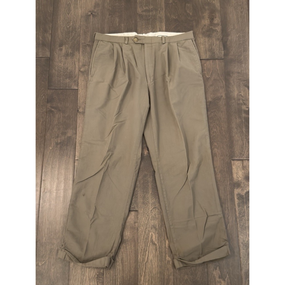 VTG Ralph Lauren Mens 34X28.5 Brown Pleated Comfort Dress Pants 100% Wool Cuffed